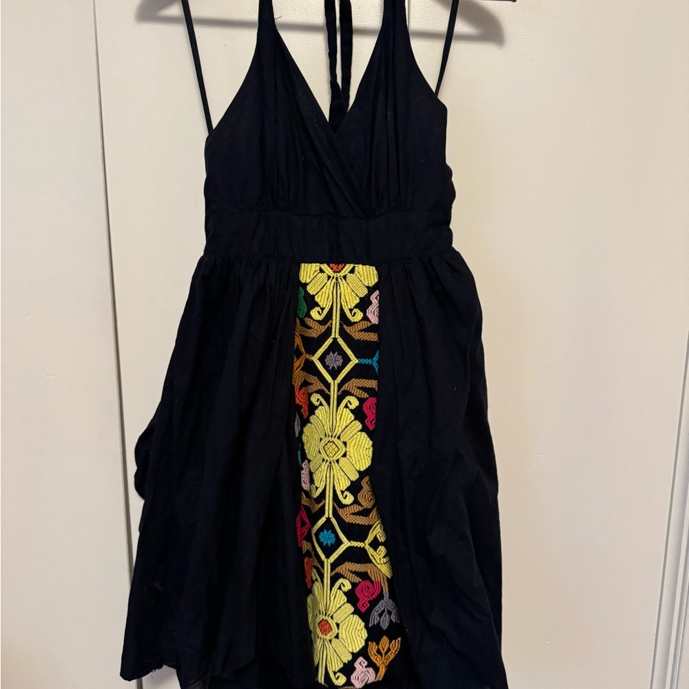 Anthropologie Embroidered Black Halter Dress